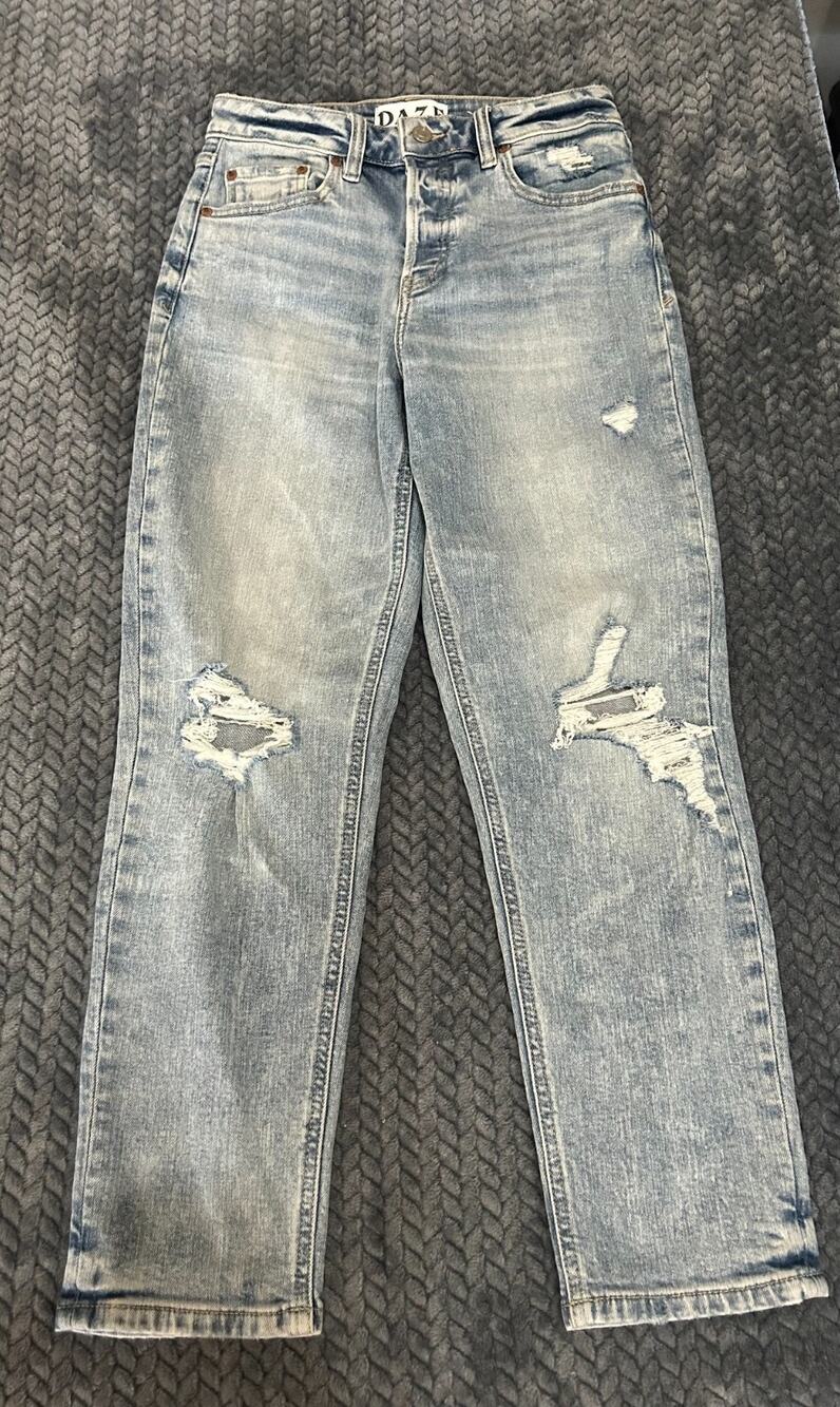 Daze Just Right High Rise Jeans Womens 25 Light Wash Distressed Denim